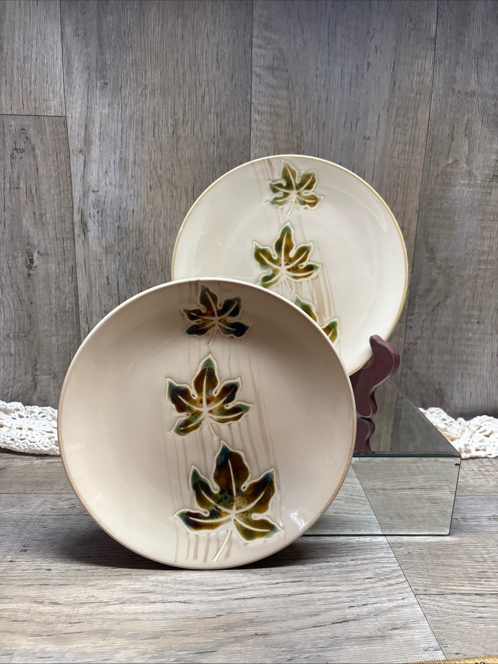 Pier 1 Autumn Leaves Salad Dessert Plates Set of 2 Hand Painted Stoneware
